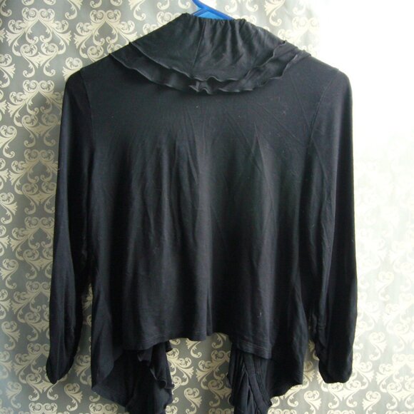 INC International Concepts Black Soft Ruffle Trim Jacket Single Hook Close - M - Picture 5 of 5